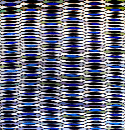 Creative patterns within our nature. Multiple points of focus created by the repeated overlay of a single wave-form, the simple repetition of form creating a complex pattern of energy.
These waves of energy are a musical maze of visual sound, suggestive of atomic fields of energy ... of vast spaces of forest leaves, and countless waves of ocean light, and computer networks of mind: patterns of pure energy.
